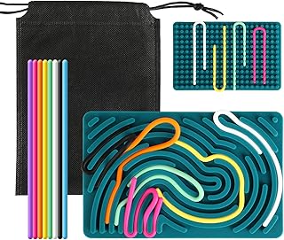 Strehknewen Sensorik Activity Board - Double-Sided Silicone Busy Board Fidget Toy for Children from 2/3 Years & Adults, Against ADHD & Autism, with Travel Bag & 20 Cords - Motor Skills Toy Travel