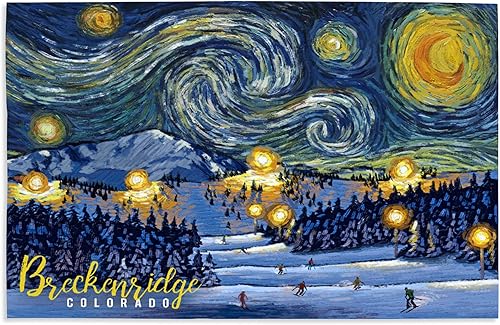 Breckenridge, Colorado, estación de esquí con montaña, noche estrellada (impresión artística de galería giclée de 16 x 24 pulgadas, decoración de
