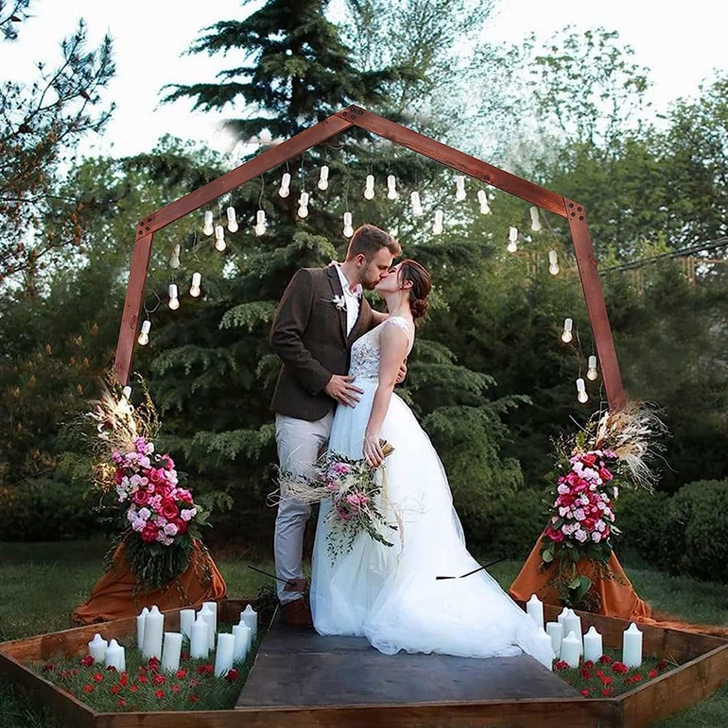Hochzeitsbogen Hochzeitsbogen aus Holz, Hochzeitszeremoniebogen, 7 Eck-Hochzeitsbogen aus Holz, Gartenhochzeitstag-Hintergrundständer