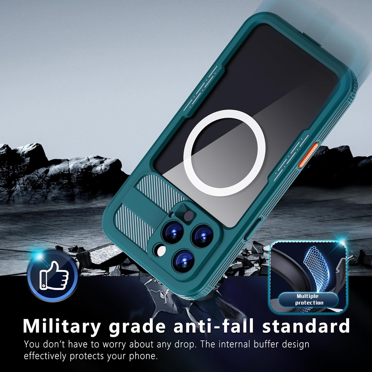 Omio for iPhone 16 Pro Max Waterproof Case Compatible with MagSafe, Magnetic Waterproof Full Body IP68 Underwater Case Built-in Screen Protector Military Grade Shockproof Case for Men Women Teal - Image 3