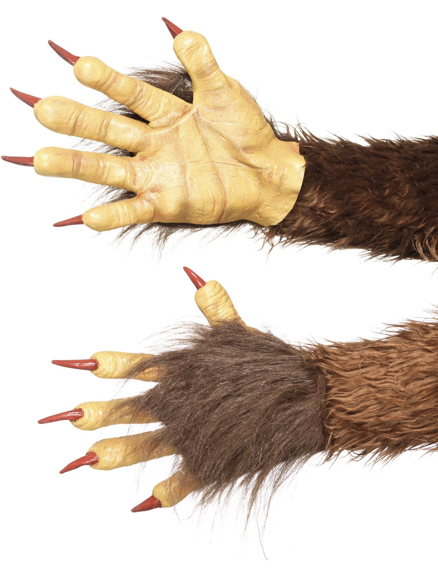 Smiffys Beast Krampus Demon Gloves, Brown – Latex Monster Hands with Faux Fur and Clawed Fingertips, Realistic Demon or Beast Costume Accessory for Adults, Christmas Halloween Fancy Dress