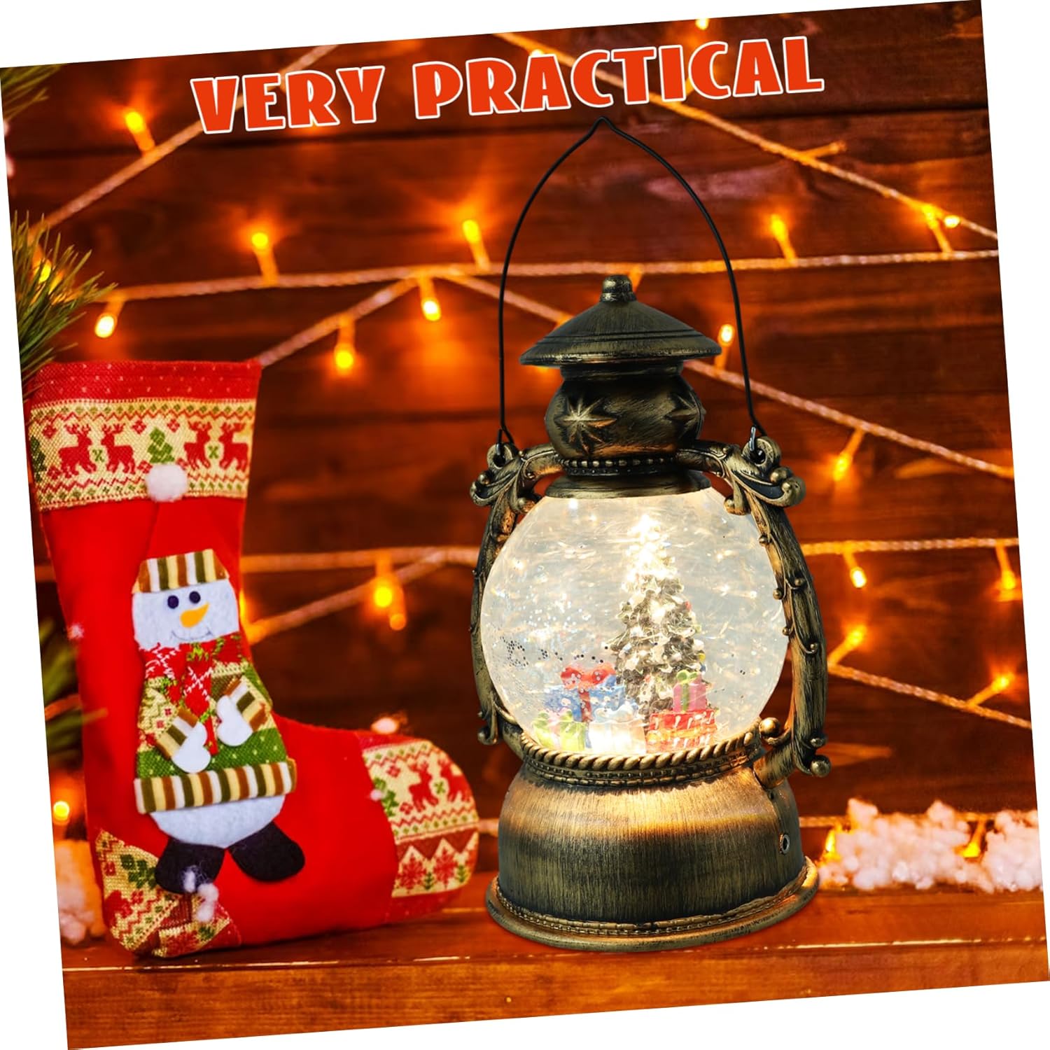 PRETYZOOM Christmas Snow Globe Lantern Led Lights and Music USB Battery Operated Holiday Decor for Home Office Festive Celebrations