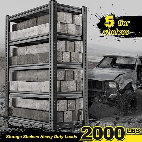 Miniatura 4 de REIBII Estantería de garaje con carga de 2000 libras, estantes de almacenamiento ajustables de 5 niveles, estanterías de metal y estante de