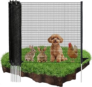 Temporary Fence with Posts, 4'x82' Plastic Fencing Garden Fence Animals Barrier with Fiberglass Stake Windbreak Rope, Portable Snow Fences, Fencing for Dogs Outdoors Backyard (Black)