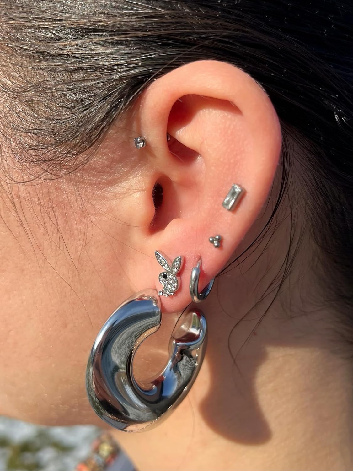 Stainless Steel Wavy Hoop Earrings, Sold as a Pair - Image 2