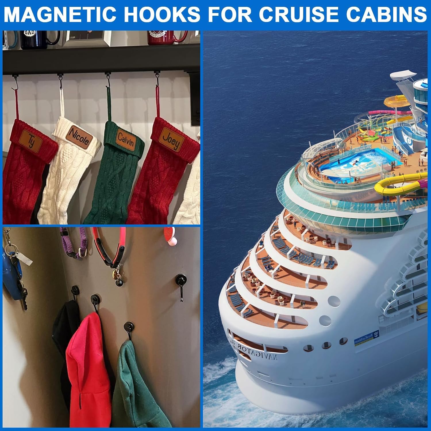 LOVIMAG Hooks, 120lbs+ Magnetic Magnet Hook 2025 Cruise Cabin Ship Essentials Heavy Duty Strong Refrigerator Fridge Hanging for Classroom Beach Vacation Kitchen Grills Home Mug Hanger (8 Pack), Black