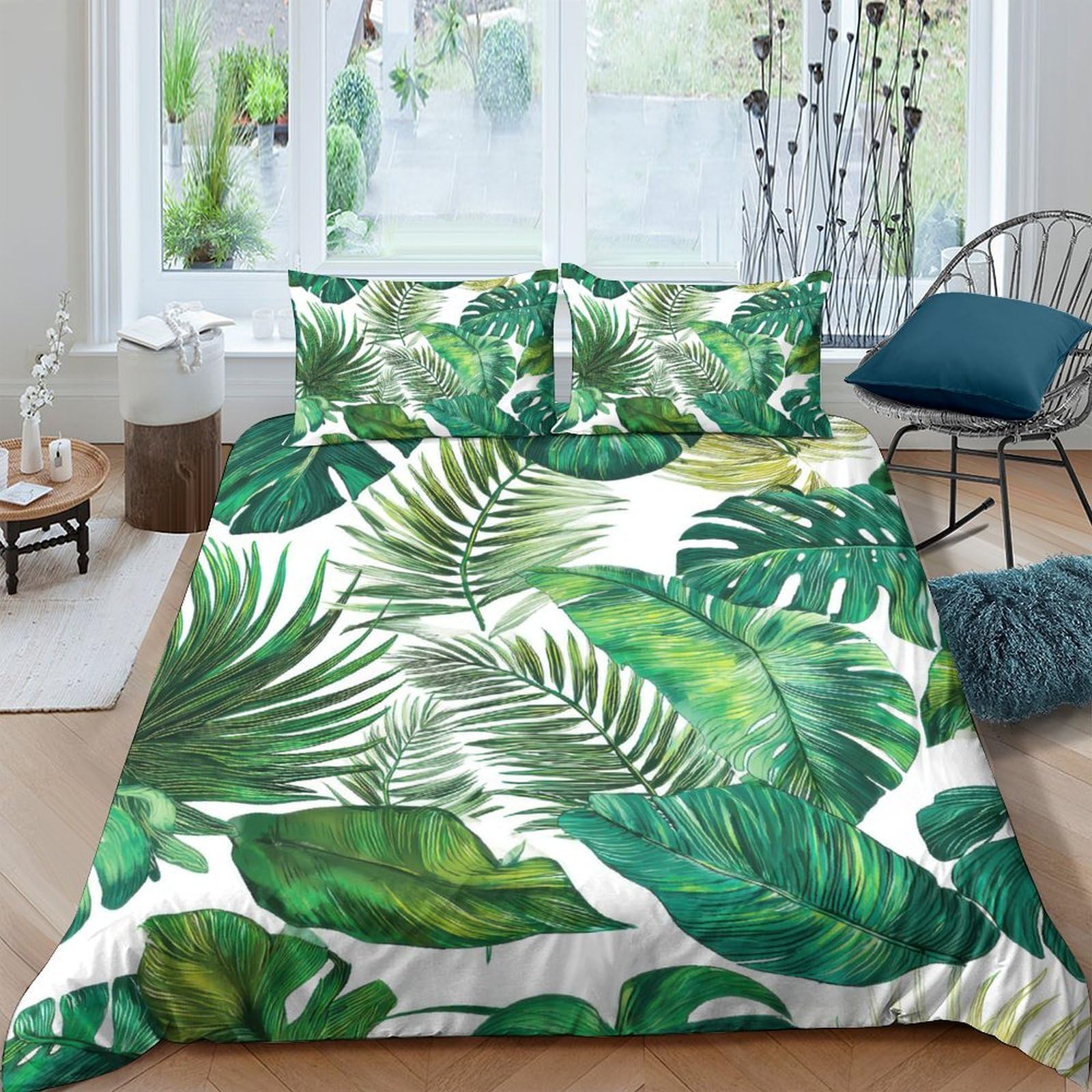 Ctjqhvkz Style-8 3D Printed Tropical Leaf Fitted Sheet Microfiber Soft Breathable Rainforest Mattress Cover For Bedroom Dorm Decor Single（135X200cm）