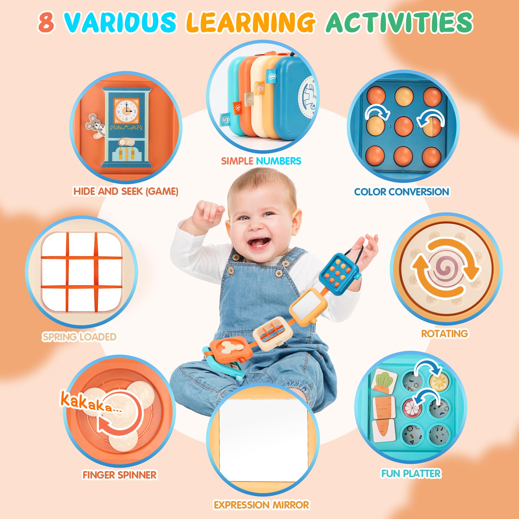 Tablero de actividades para niños de 1 año, juguetes de viaje para niños pequeños de 1 a 3 años, tablero Montessori Busy Cube, juguetes regalos para niños de 1 año 4