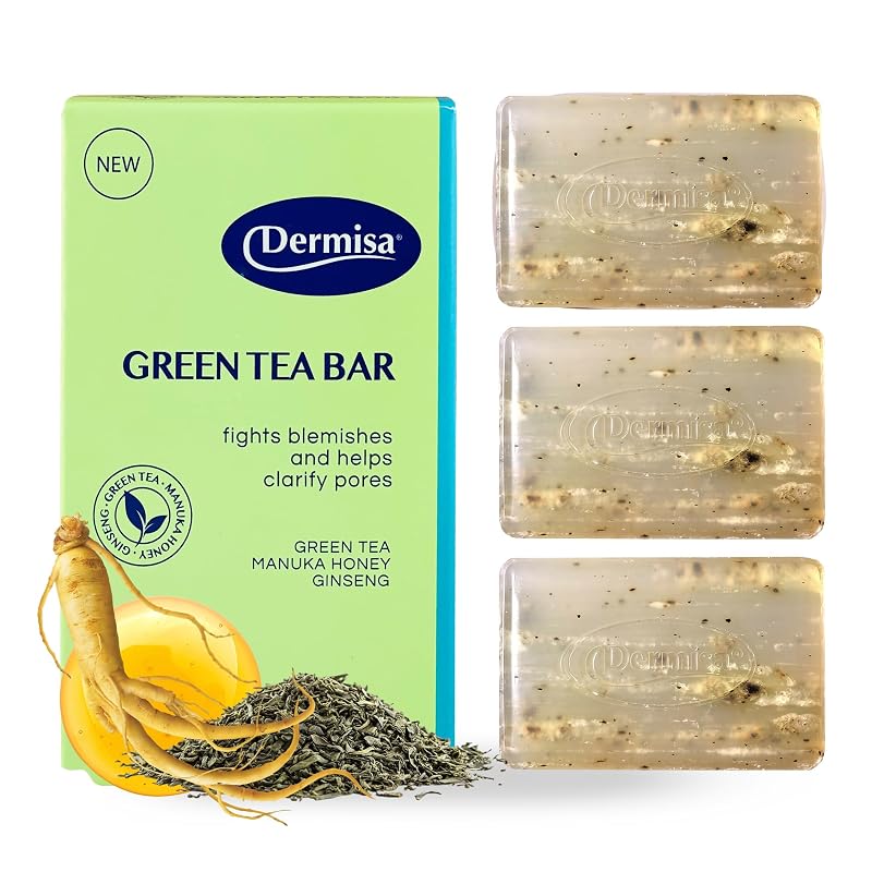 Barra de sabonete Dermisa com chá verde, mel de Manuka e ginseng, Pacote com 3