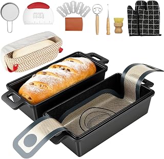 Bread Pan with Lid, Cast Iron Casserole Bread, 2-in-1 Bread Baking Pan for Homemade Sandwich Bread, Banana Bread, Cookies, Chopping Roast, Black