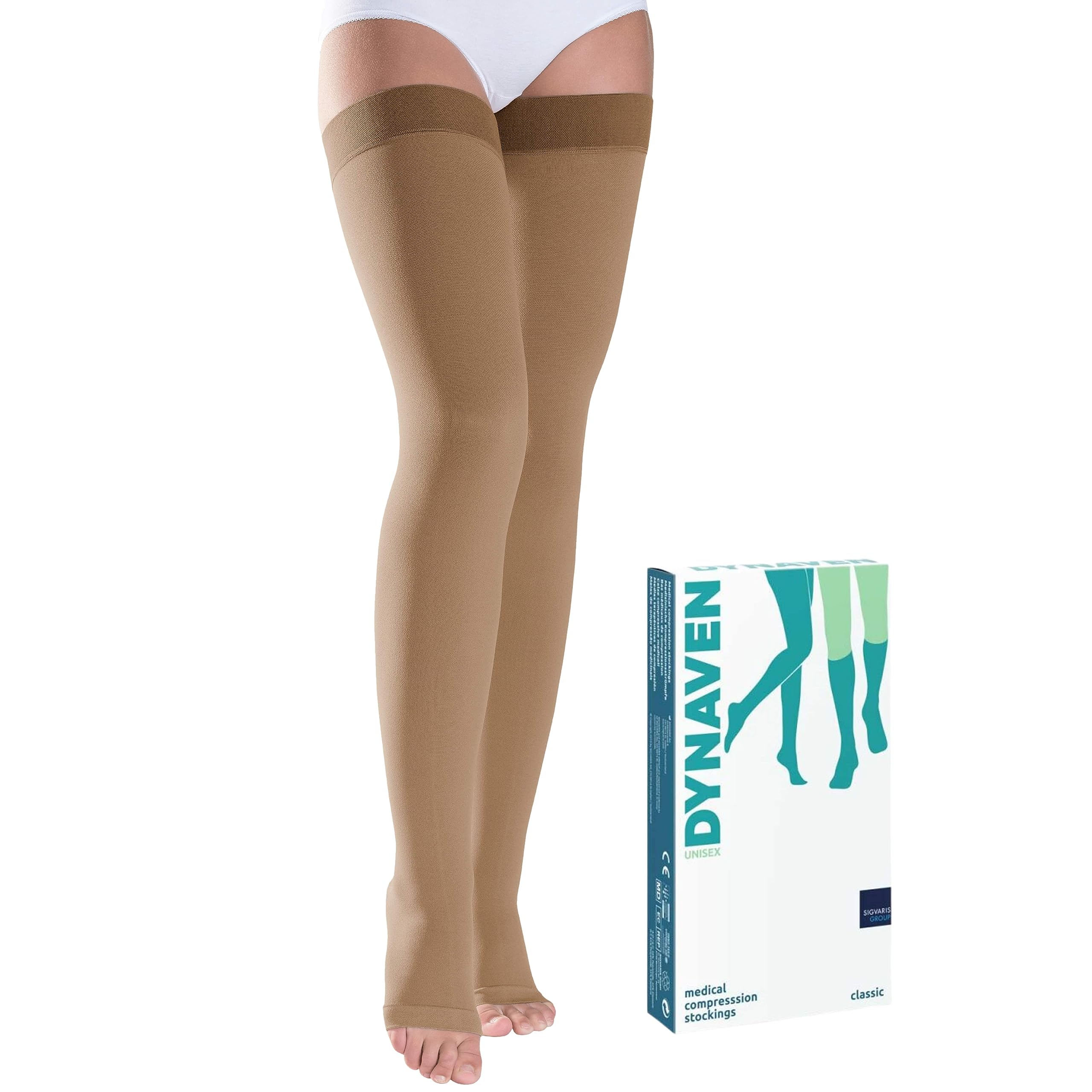 SIGVARIS Medical Compression Stockings DYNAVEN Class 1 Thigh length for Men and Women (Medium PLUS – Short)