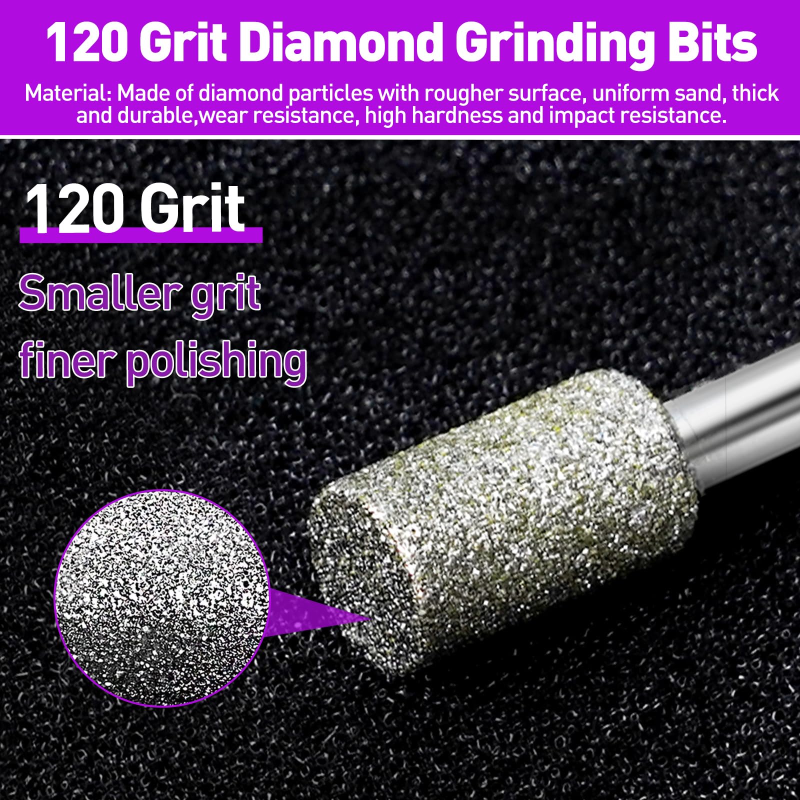 12 pezzi Set di frese diamantate, granulometria 120, frese diamantate per smerigliare, compatibili con utensile rotativo Dremel con codolo da 1/8", adatti per intaglio, levigatura, lucidatura