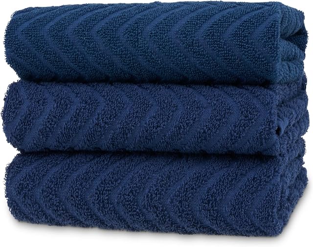 ATEN Homeware Pure Cotton Terry Towels Set - Stylish Pack of 3 Kitchen Towels 50 x 50 cm, 100% Ring Spun Egyptian Cotton Super Soft and Absorbent (Blue)