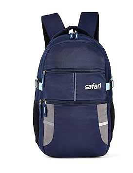 Safari Omega Spacious/Large 5 Compartment Laptop Backpack With Raincover, College Bag, Travel Bag For Unisex, Navy Blue, 30 Litre