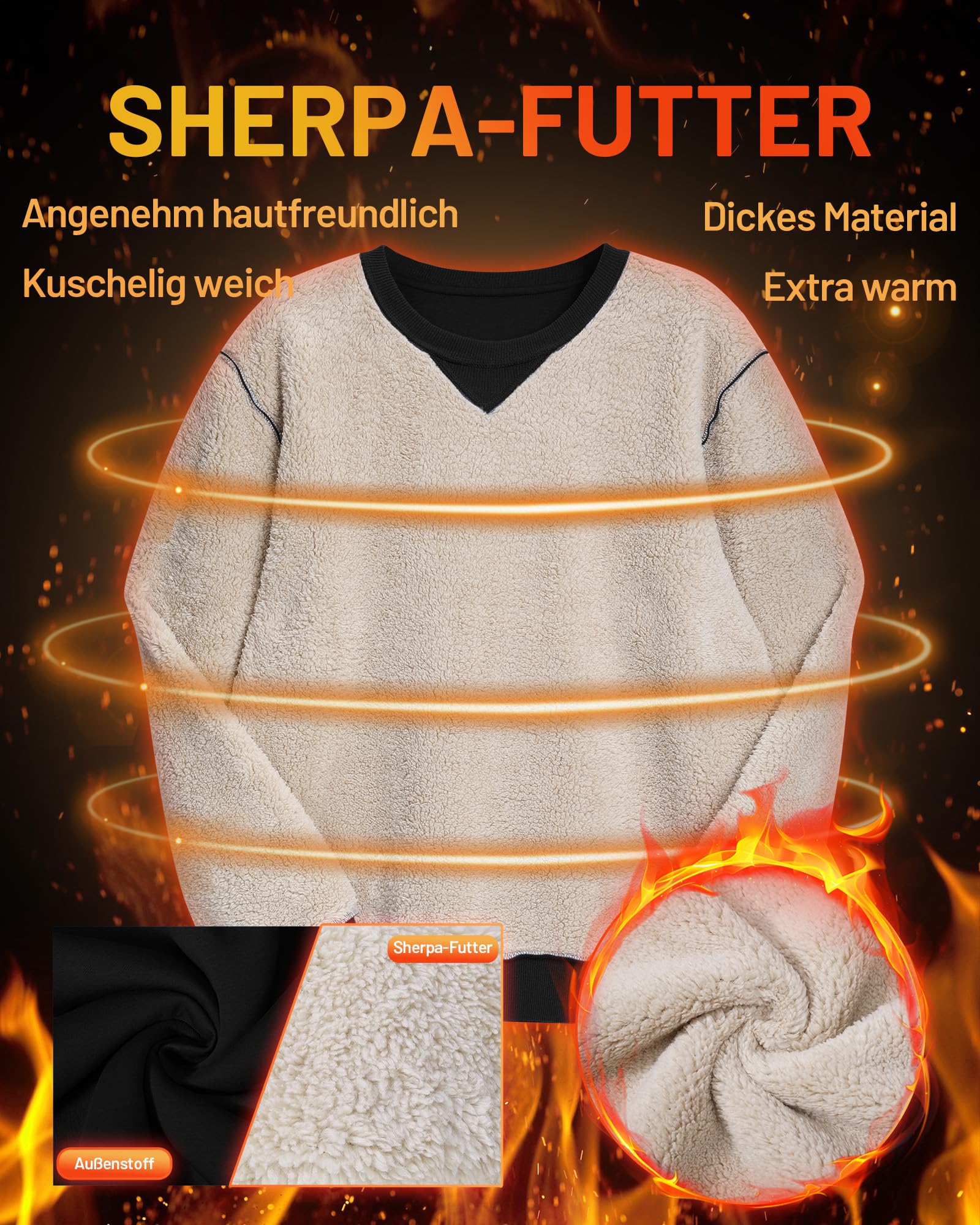 Runhit Pullover Herren Warm Gefütterte Sweatshirt Winter Langarm Rundhals