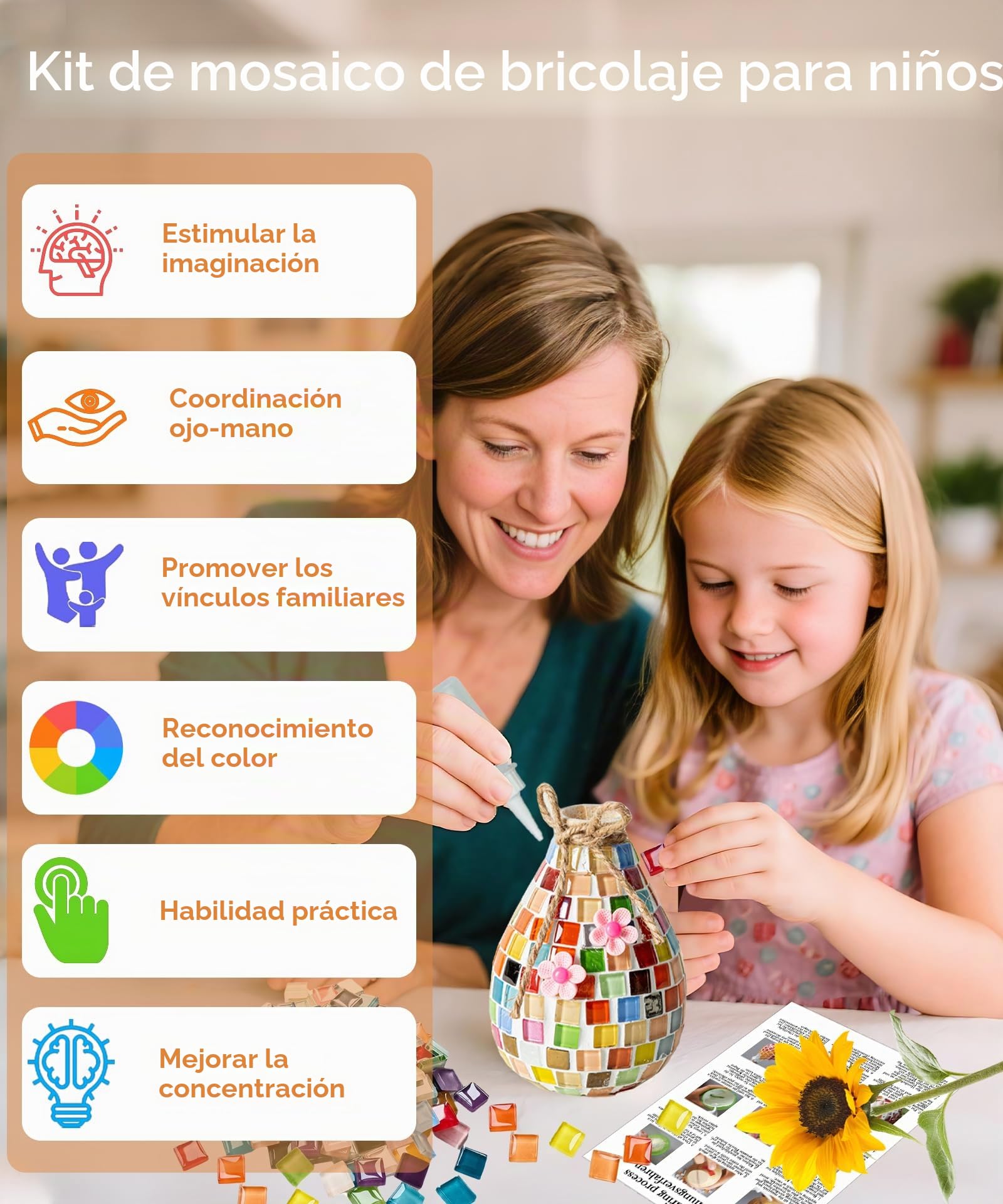 Daity Set de manualidades de mosaico para niños de 7 8 6 10 9 11 años, regalo para niñas de 6-12 años, set de manualidades, para adultos, regalos de cumpleaños para niñas de 6-12 años, pequeño jarrón