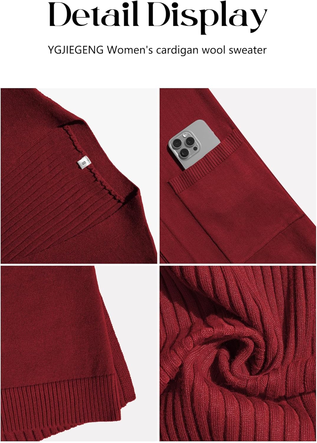 Women's Cardigan Sweaters V-Neck Long Sleeves with Two Pockets Side Split Hem Open Front Knit Casual Cardigan - Image 7