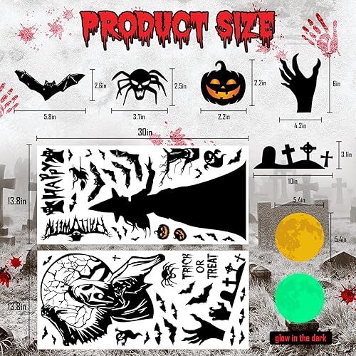 Miniatura 2 de Calcomanías de Halloween para ventana grande, silueta de Halloween, decoración de ventana, espeluznante bruja, araña, murciélago, esqueleto,