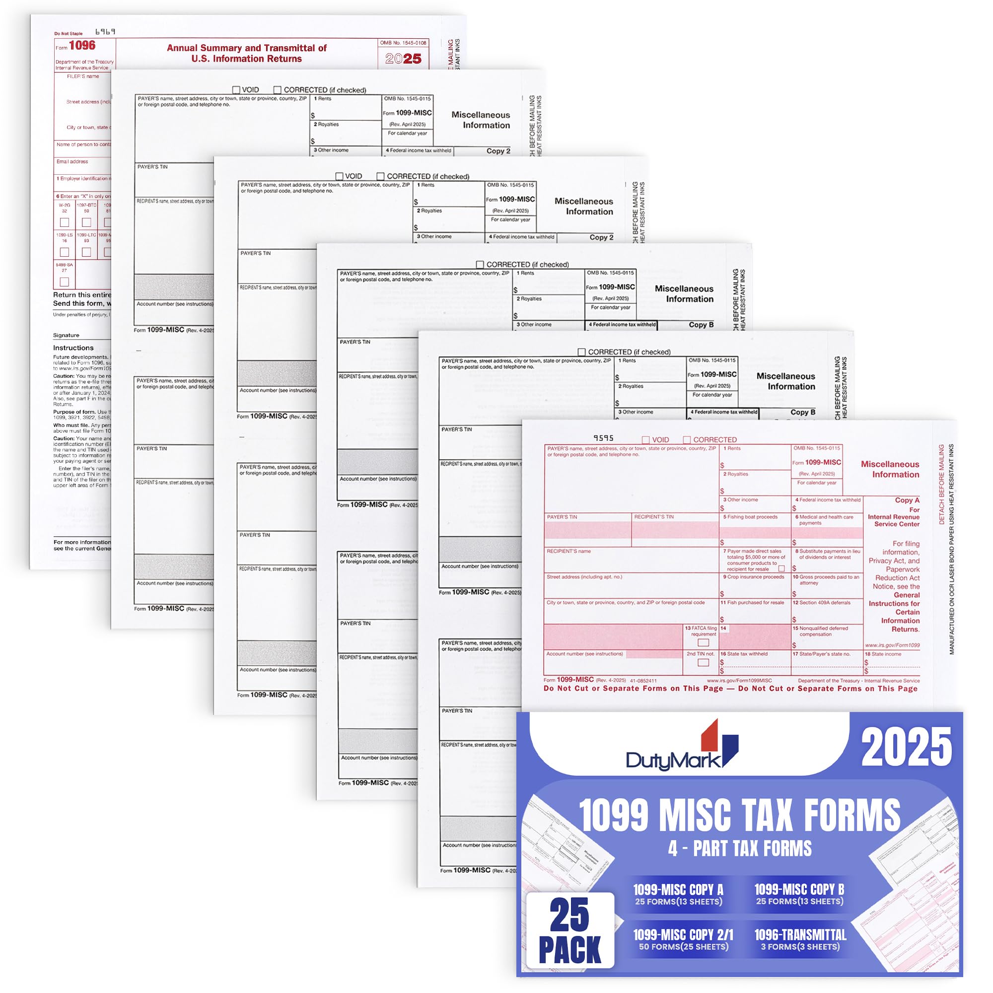 1099 MISC Forms 2025, 5 Part Set, Kit for 25 Vendors Complete Laser 1099 Tax Forms in Value Pack 1099 Misc 2025- NO ENVELOPES