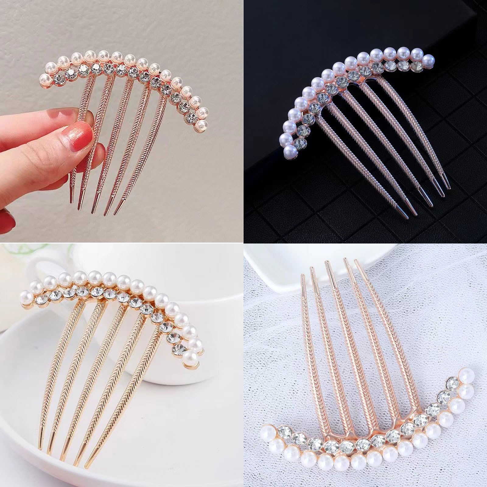Lot De 2 Peignes à Cheveux Noirs - Strass, Accessoire Femme, Neuf
