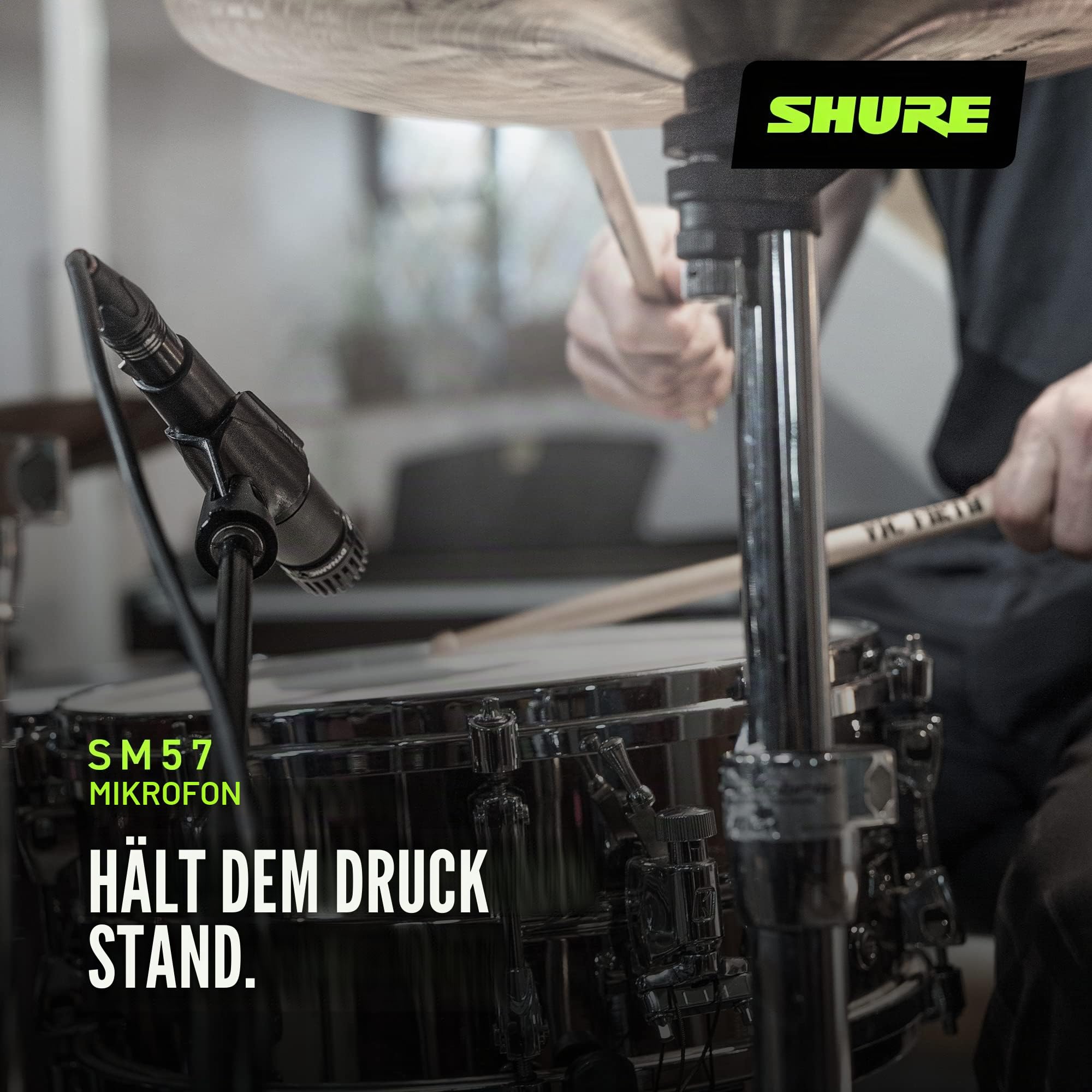 Shure SM57 Dynamisches Instrumentenmikrofon mit Nierencharakteristik, pneumatischer Schockhalterung, A25D Mikrofonklammer, Aufbewahrungstasche, 3-poligem XLR-Anschluss, ohne Kabel (SM57-LCE)
