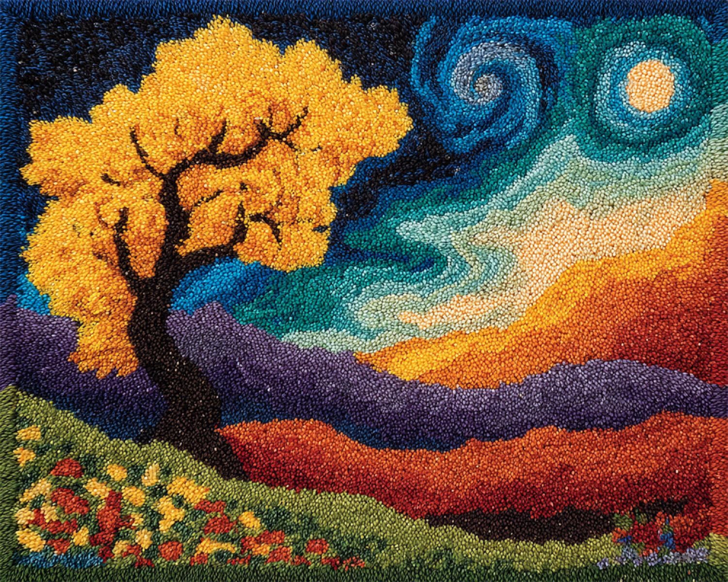 Henypt DIY Latch Hook Rug Kits Starry Sky and Big Tree 80x160cm