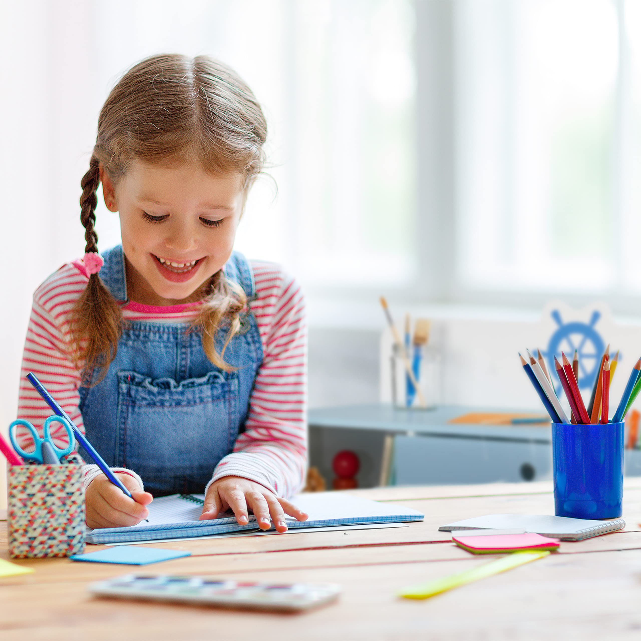 Relaxdays Scrivania e Sedia per Bambini, con Cassetto e 2 Ripiani Aperti, in MDF, Motivo Timone della Nave, Bianco Blu