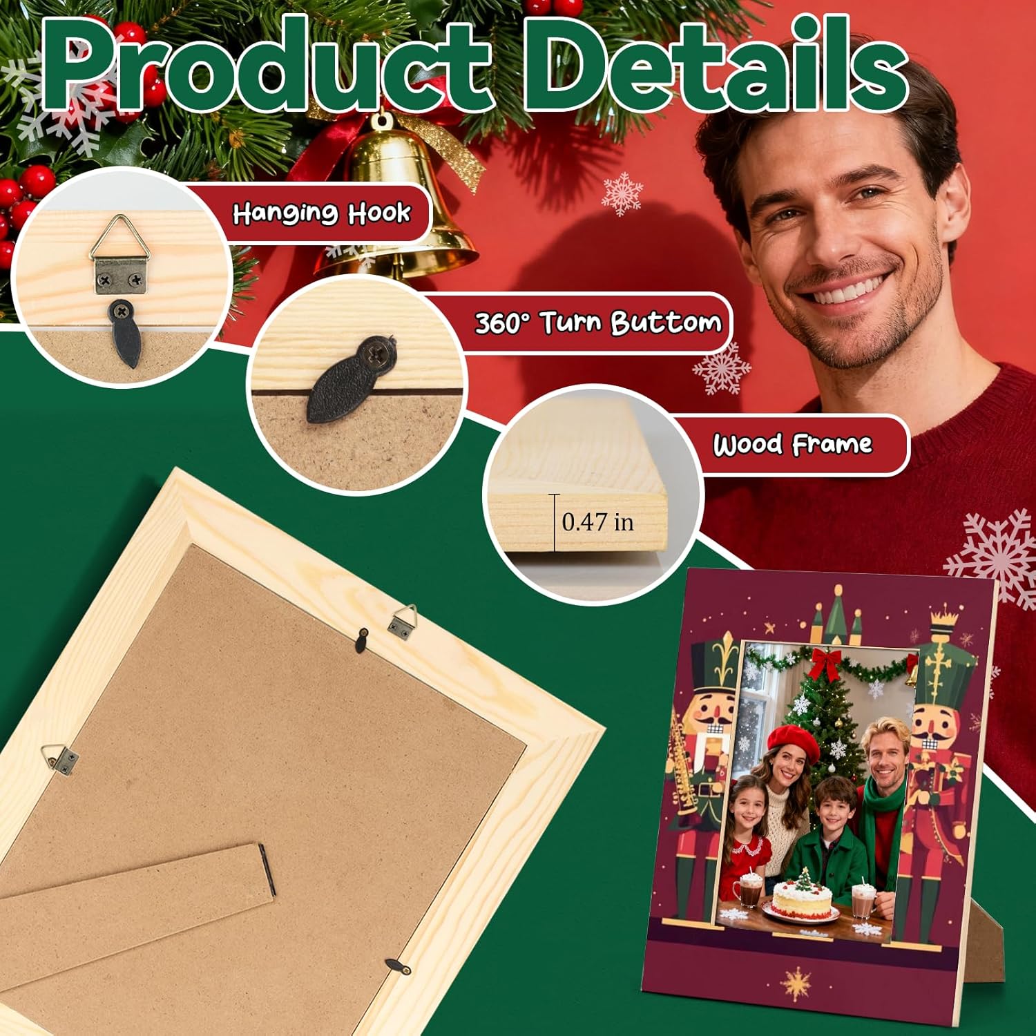 Christmas Nutcrackers Picture Frame 5x7 Nutcrackers Photo Frame Fits 5 by 7 Inch Wall Mount and Tabletop Display for Home Decor