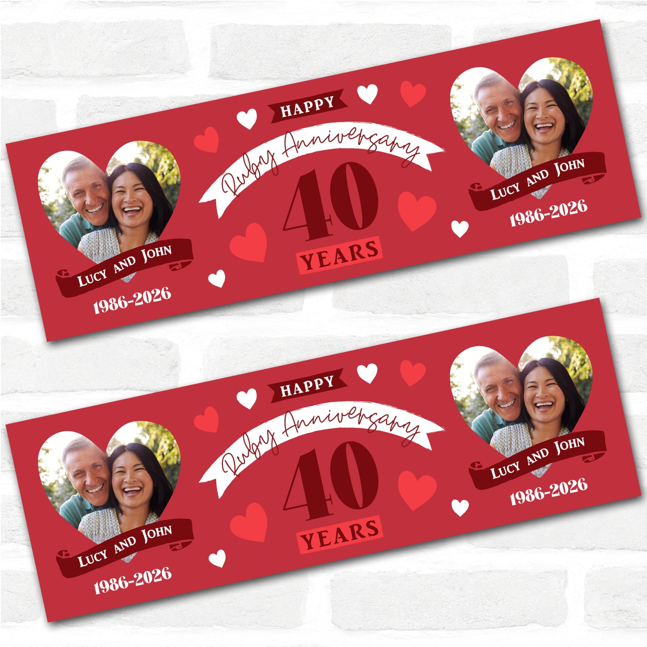 Personalised Party Banner For 40th Wedding Anniversary Ruby 40 Years Photo | Custom Large Party Decoration, Event Banner, Backdrop, Décor, Signage. 3 ft x 1 ft | 4.5 ft x 1.5 ft | 6 ft x 2 ft