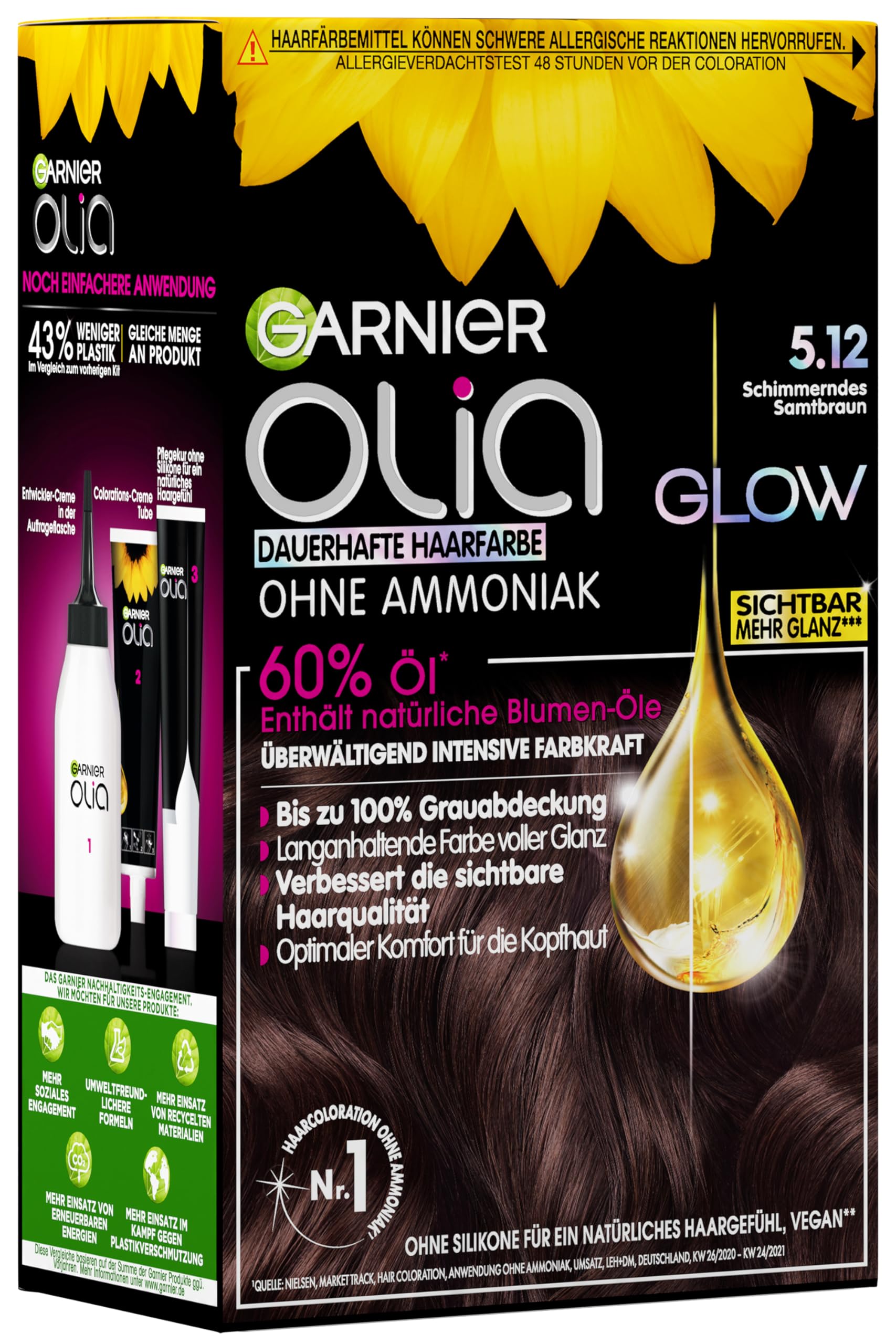 Garnier Olia Farba do Włosów, 5.12 Połyskujący Aksamitny Brąz, 270 g