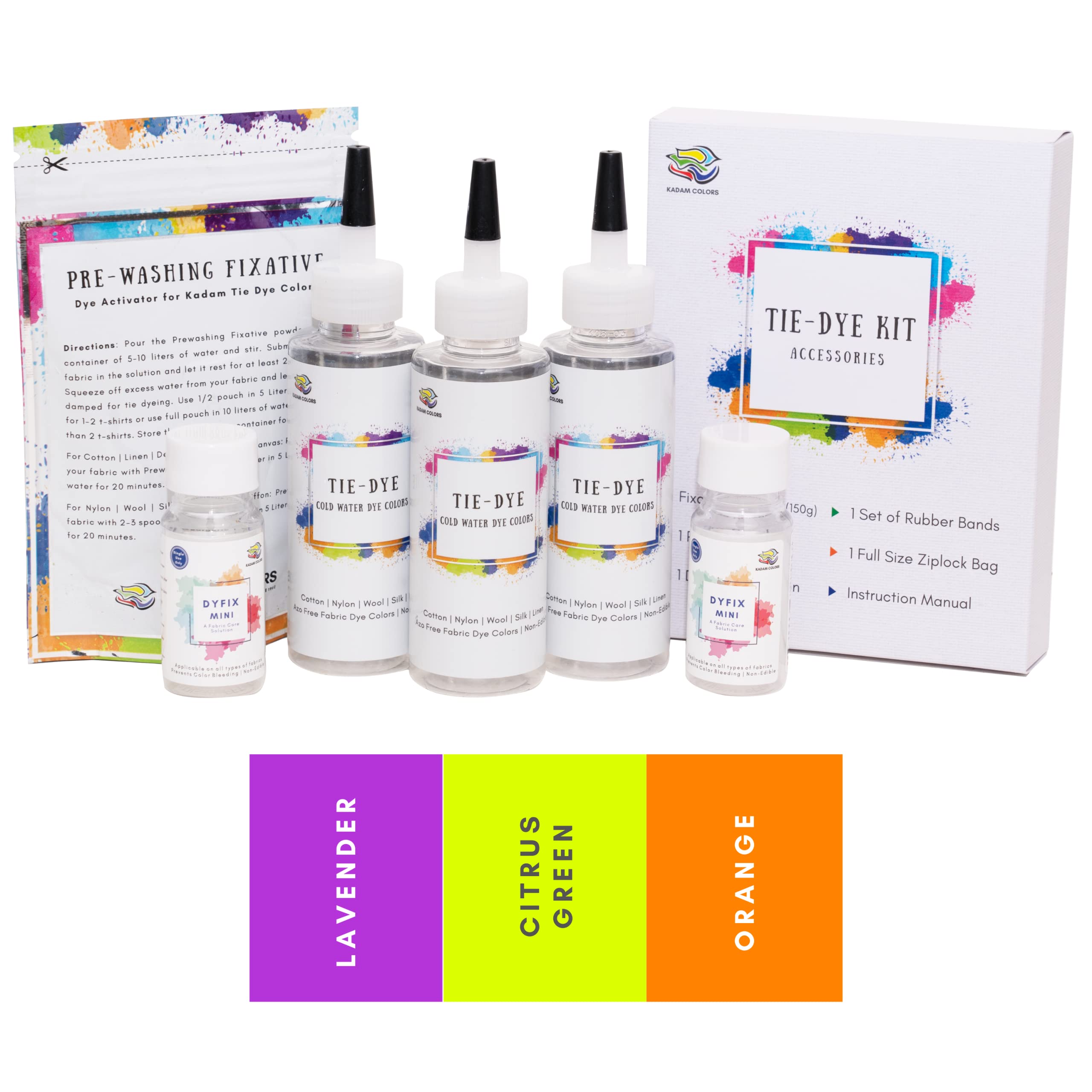 Kadam Tie Dye Kit-Citrus | Skin Friendly Tie and Dye kit with Tie Dye Colour Bottle, Dye Activator & Colour Fixative | Cold Fabric Dyeing Tie Dye Colours for Kids and Adults
