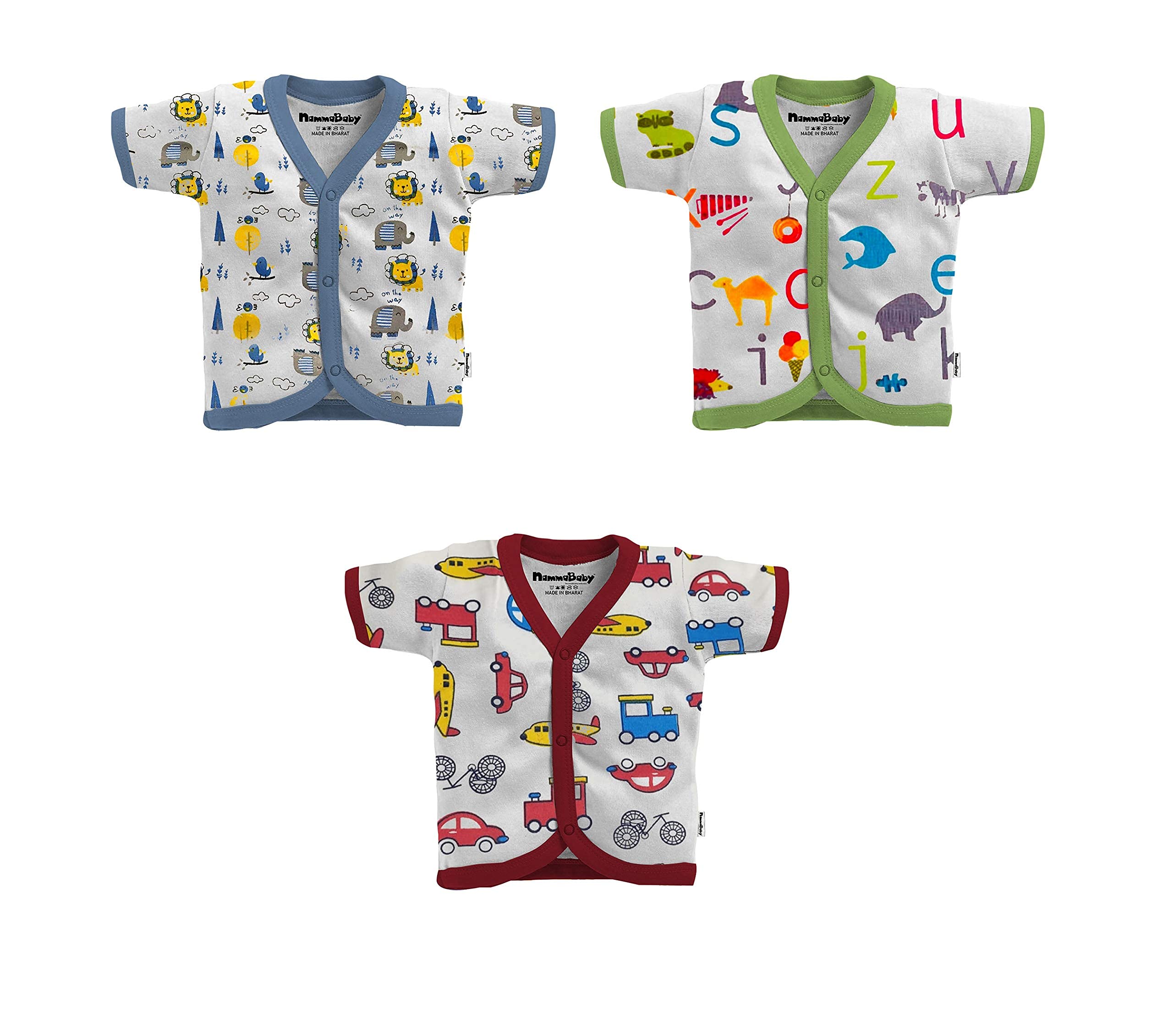 NammaBaby Baby Girl's Cotton Printed T-Shirt, Shirt And Pyjama Pack Of 3 (464646464_Pink, Car_6 Months-9 Months) 2