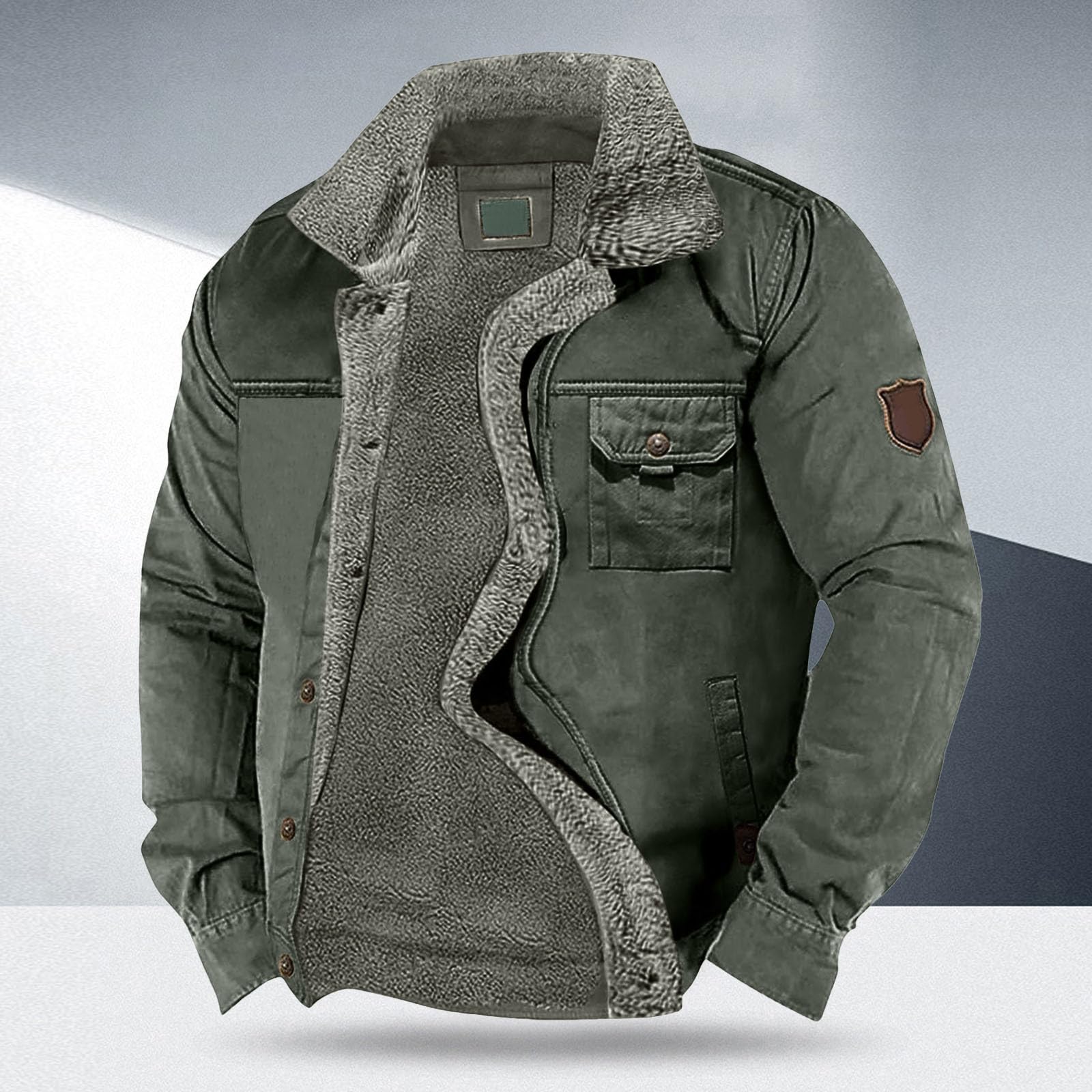 Generisch Herren Outdoorjacke mit Fleecefutter leichtem windabweisende Übergangsjacke für Winter, durchgehender Reißverschluss für einfaches Ausziehen komfortable Passform für maximale