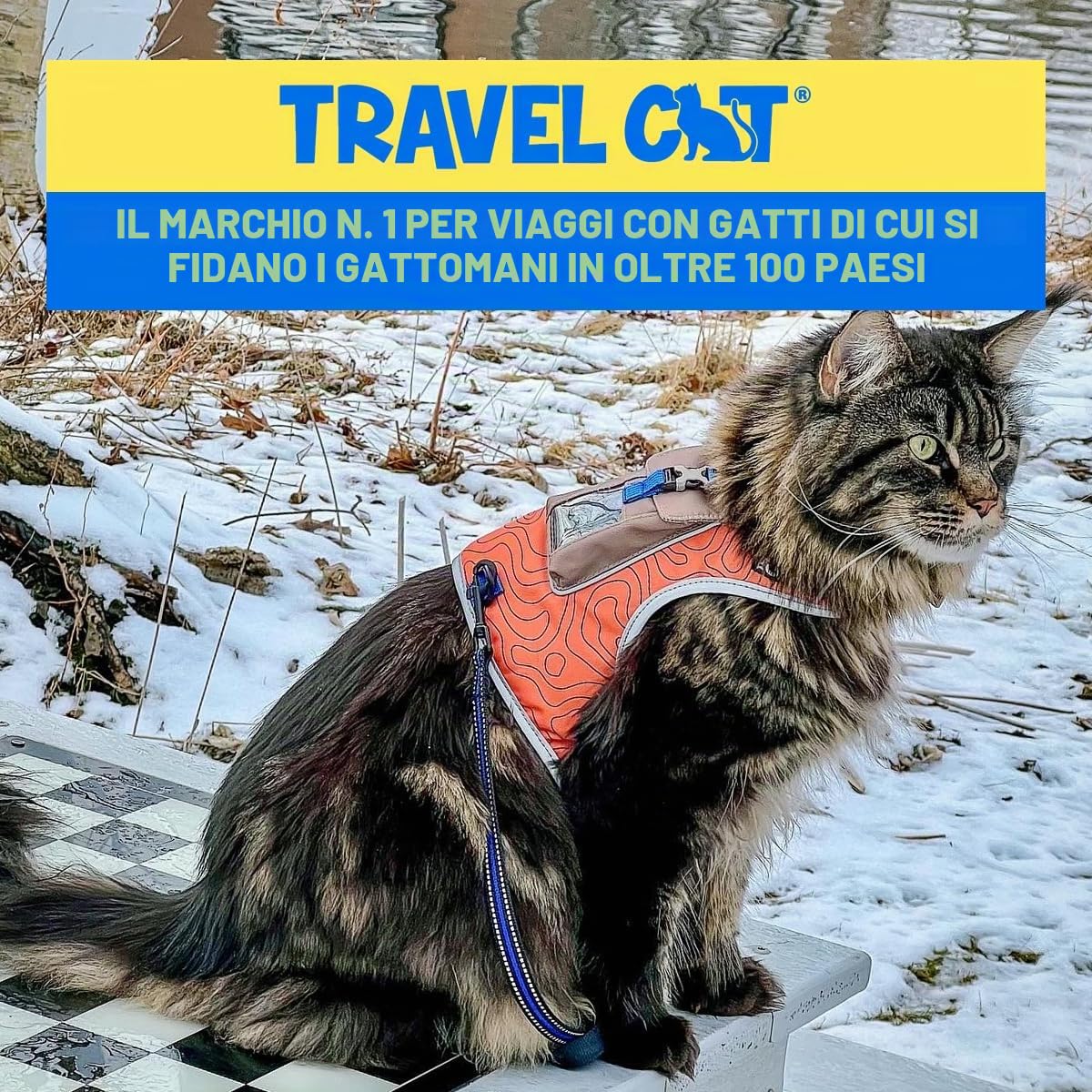 TRAVEL CAT The Pathfinder - Pettorina per gatti con tasca per localizzatore GPS, alimentata da Tractive, a prova di fuga, per gatti piccoli e grandi, gattini (arancione, L)