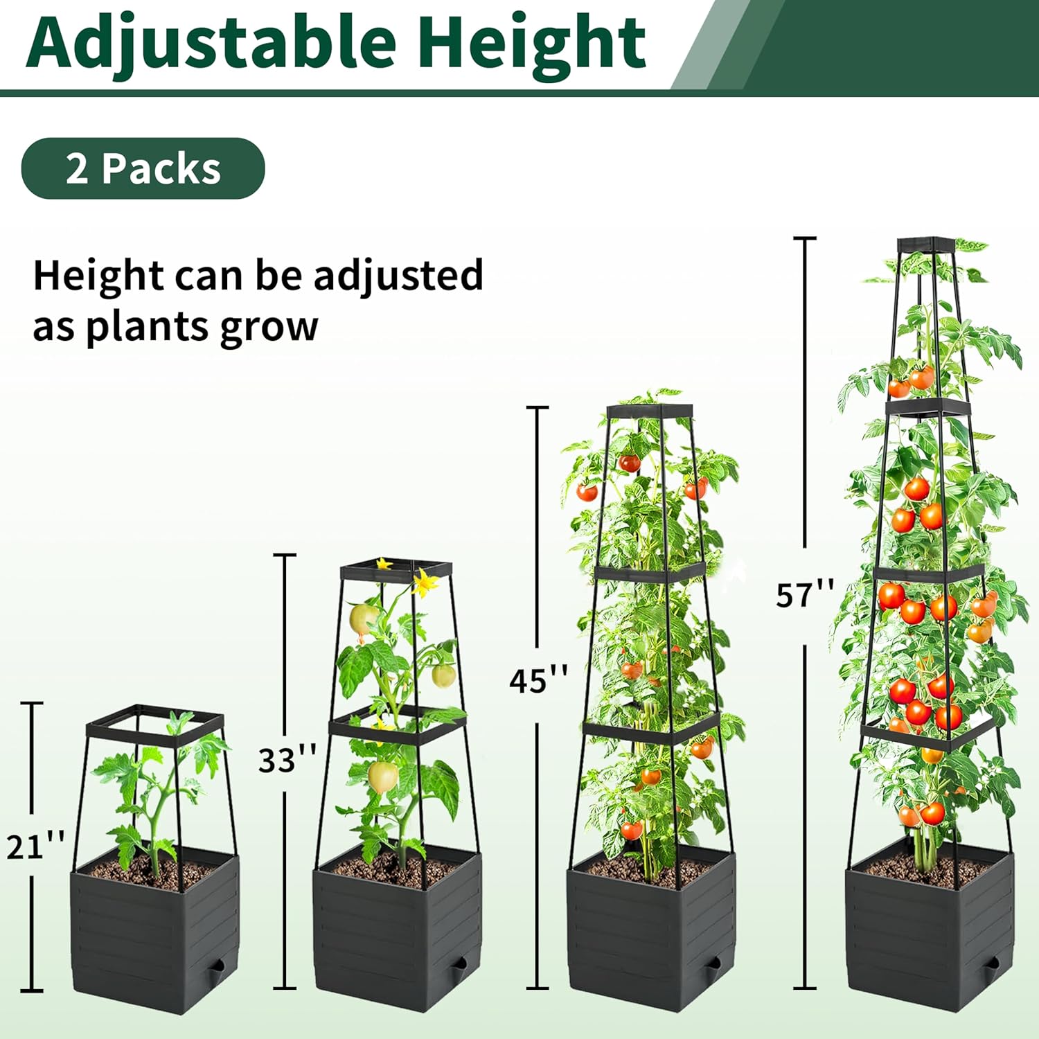 SYITCUN Tomato Planter with Trellis, 57 Inch Self-Watering Planter Box 2-Pack, Grey Planter with Metal Support for Outdoor Indoor Climbing Plants