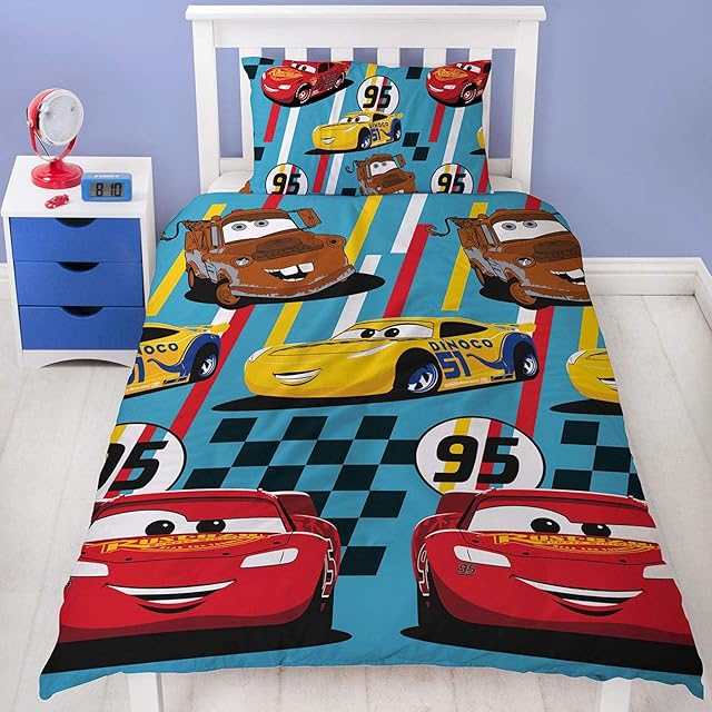 Official Disney Cars Dinoco Single Duvet Cover Rescue Design | Reversible Two Sided Bedding Duvet Cover Featuring Lightning Mcqueen & Mater With Matching Pillow Case