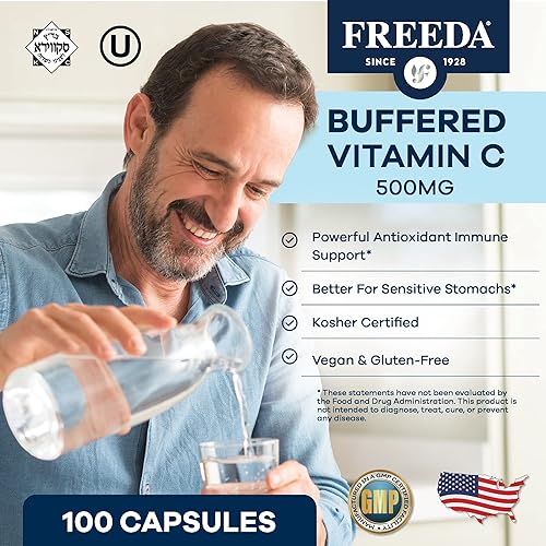 Miniatura 2 de FREEDA Vitamina C tamponada 500 mg  Antioxidante Kosher de alta potencia y apoyo inmunológico  Suave para el estómago ascorbato de calcio  100