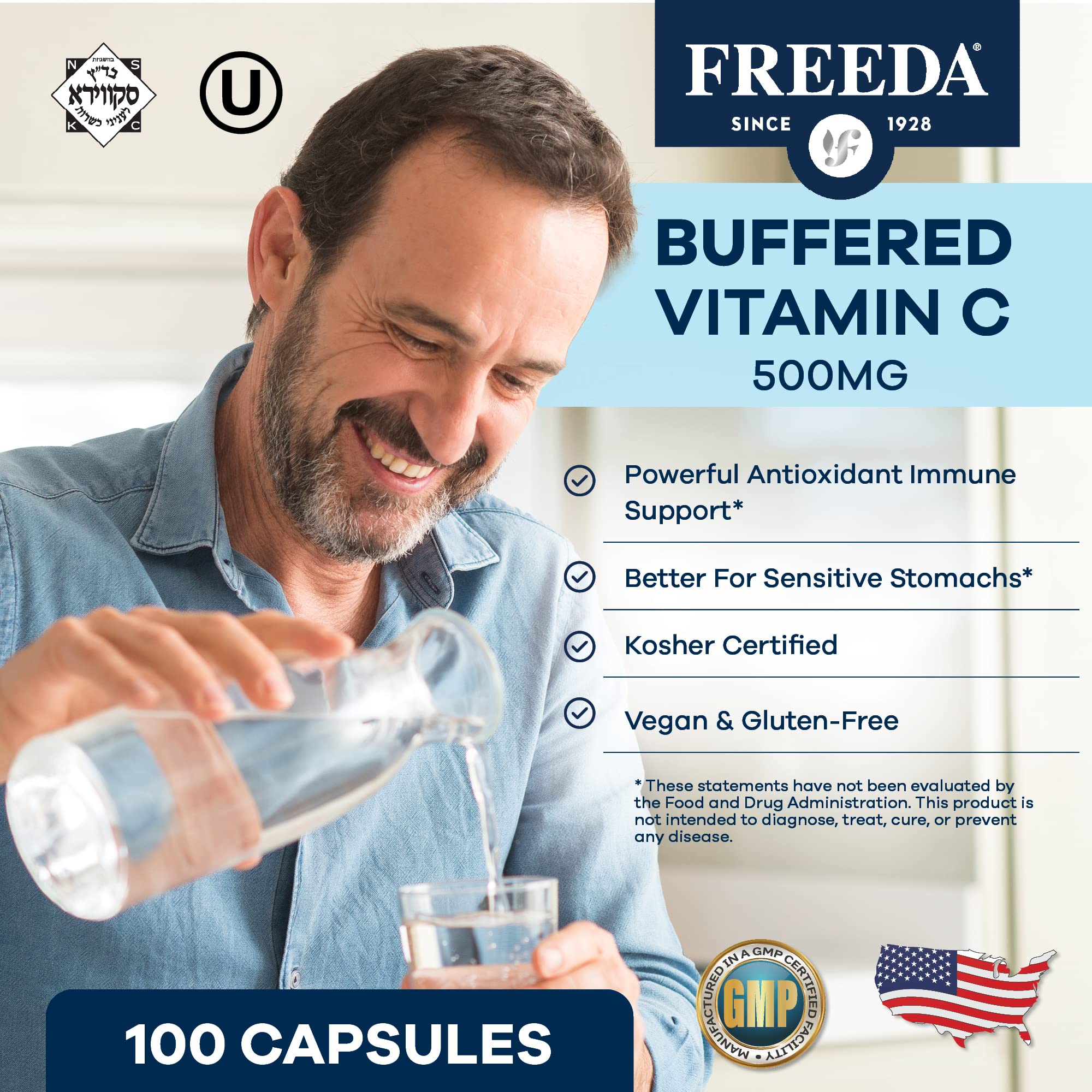 FREEDA Buffered Vitamin C 500mg for Immune Support – 100 Capsules — Amazon image 2
