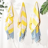 Vista 6 de Oudain 10 toallas turcas de playa de algodón a granel de secado rápido, 71 x 40 pulgadas, ligeras, sin arena, con borlas a rayas, para ducha