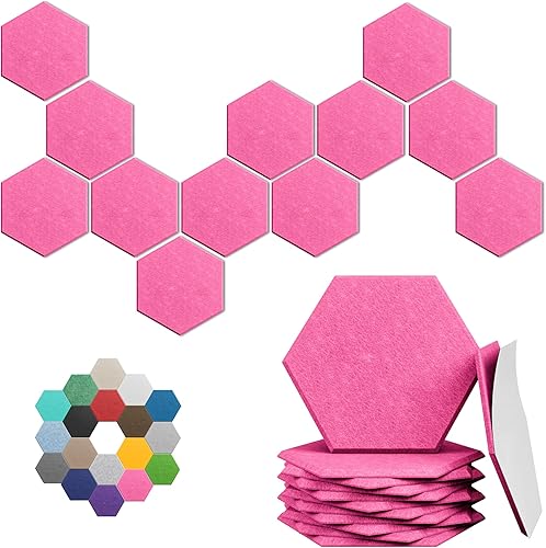 Paneles acústicos hexagonales, paquete de 12 paneles de absorción de sonido de alta densidad de 12 x 10 x 0.4 pulgadas para mejorar la reducción de