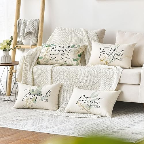 Miniatura 2 de AVOIN colorlife Juego de 4 fundas de almohada de hojas de eucalipto, 12 x 20 pulgadas, diseño de hojas verdes Be A Light for All to See Spring