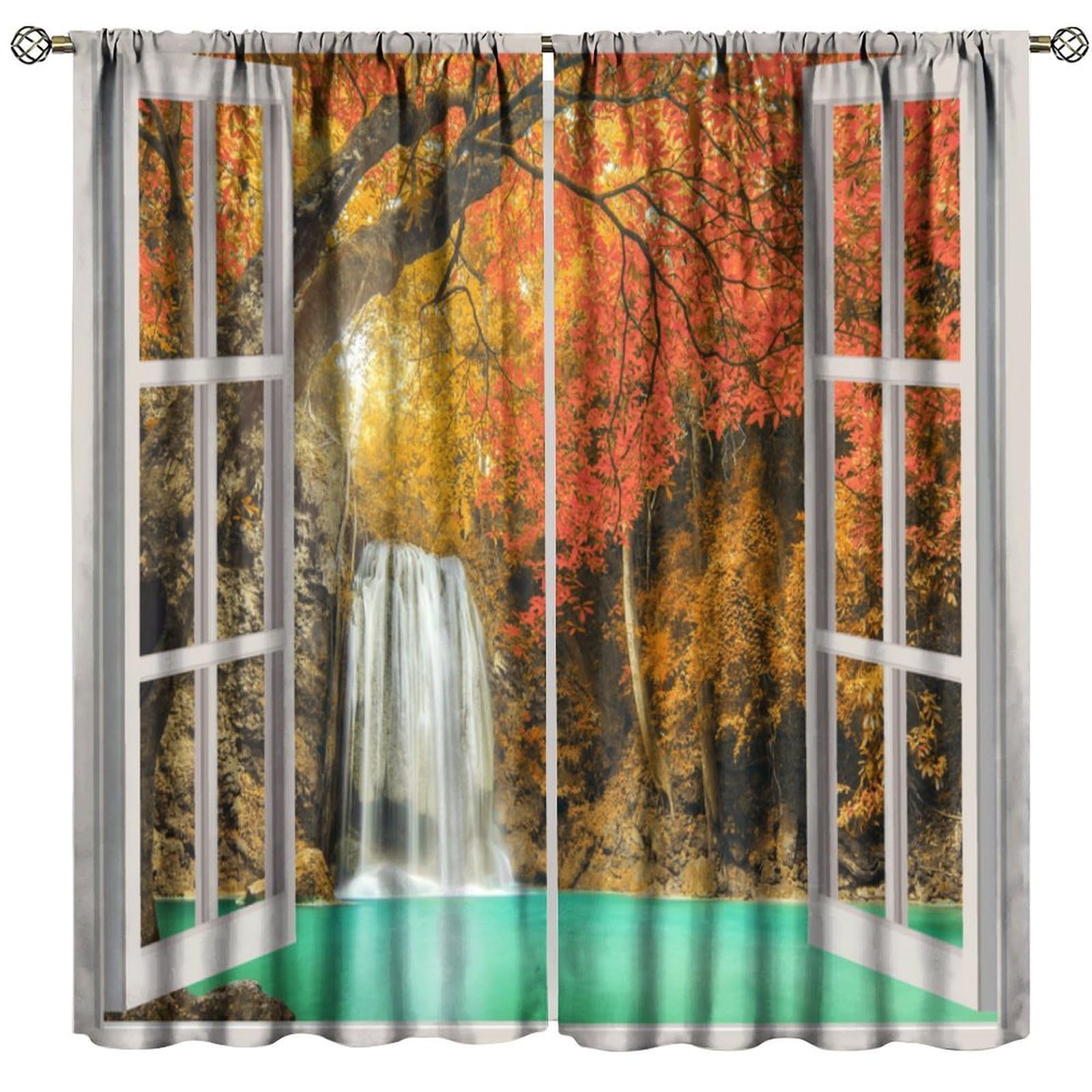 BenYaSong Forest Waterfall Blackout Curtain Window Waterfall Views Style Print for Home Kitchen Livingroom Coffee Room Window Drapes 2Panel 52" W X 96" L