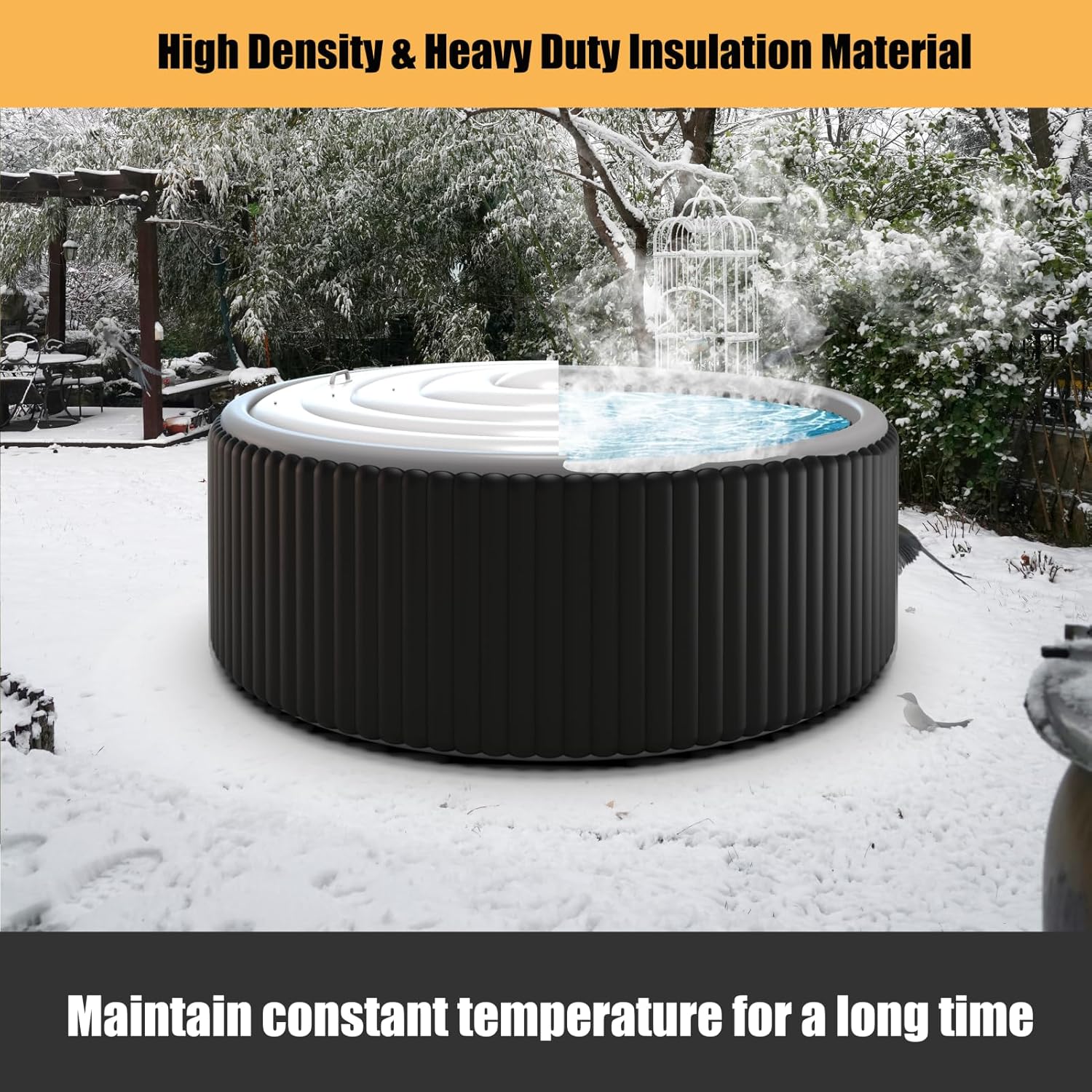 Inflatable Hot Tub Cover with Handle, One Size Fits All Portable Hot tub Cover Upgrade Insulated Thermal Energy Saving Hot Tub Lid Protector Outdoor Windproof Rain-Proof Snow-Proof (White)