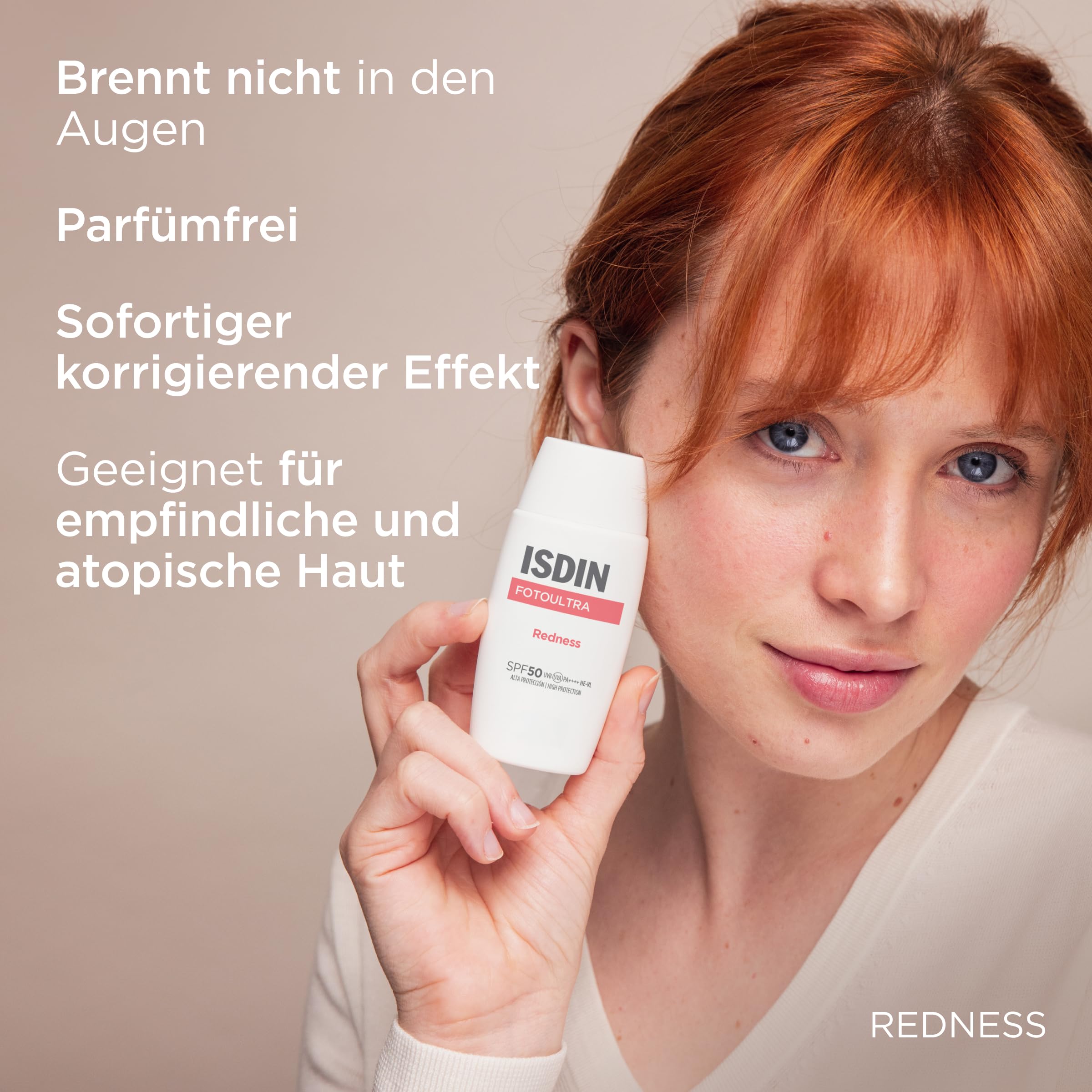 ISDIN Foto Ultra Redness LSF 50 - Sonnenschutz bei Rosazea & Couperose - Korrigiert & Verhindert Rötungen - Beruhigt empfindliche Haut, Leichte Textur, 50ml