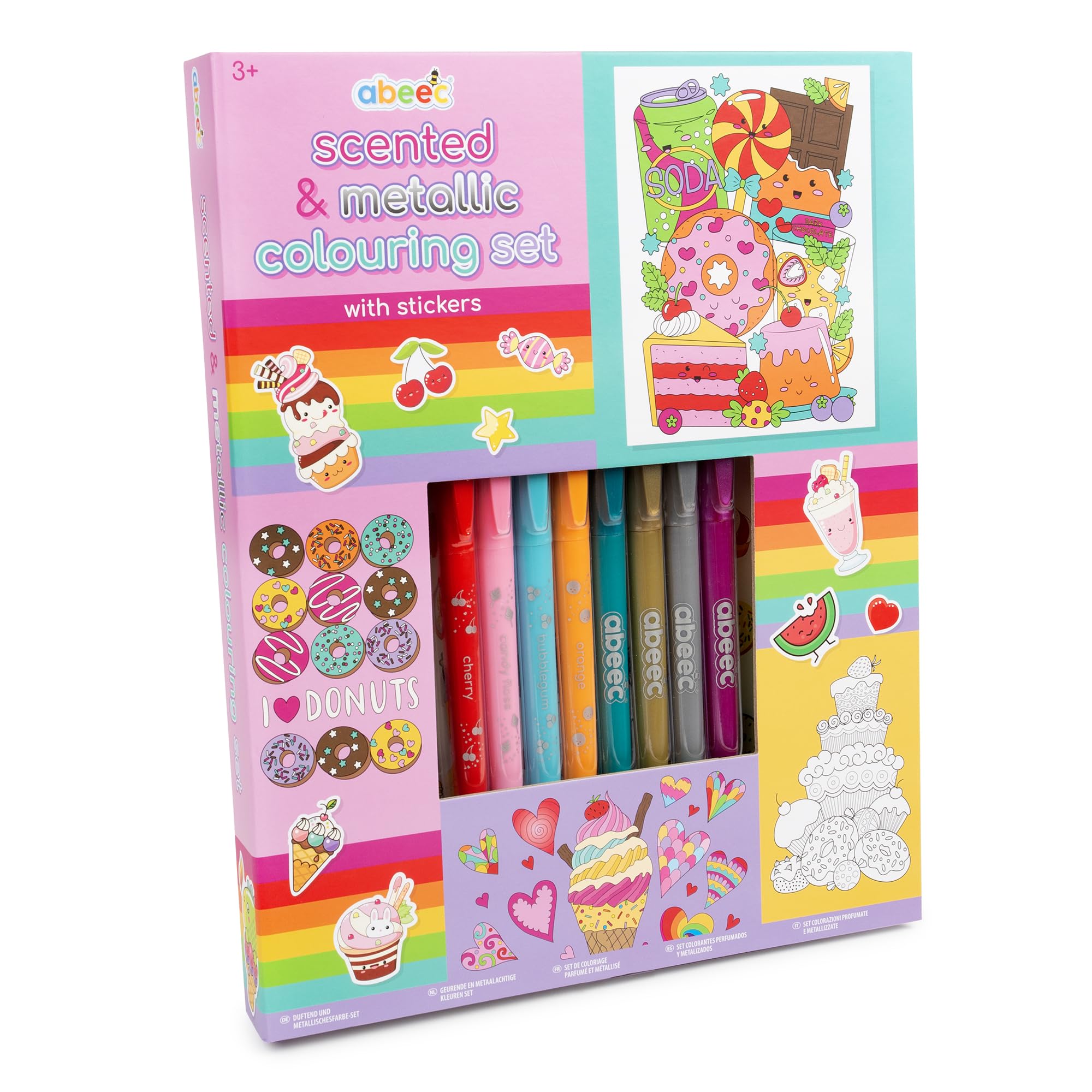 Abeec Set Da Colorare Profumato E Metallico – 80 Pagine Con Pennarelli E Adesivi A Tema Torta E Gelato Per Bambini 3+
