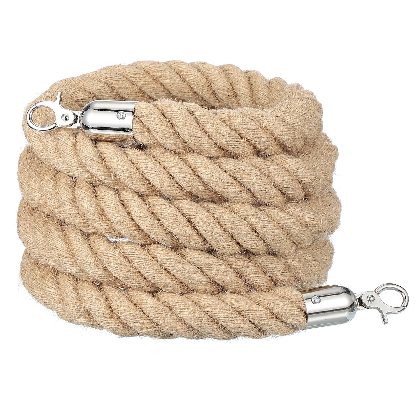 QUARKZMAN Absperrseil Juteseil 3 Meter x 28mm Handlaufseil Sicherheits Absperrkordel Geflochtenes Juteseil mit Karabinerhaken Absperrseile für Warteschlangen KinoHotel Feiern