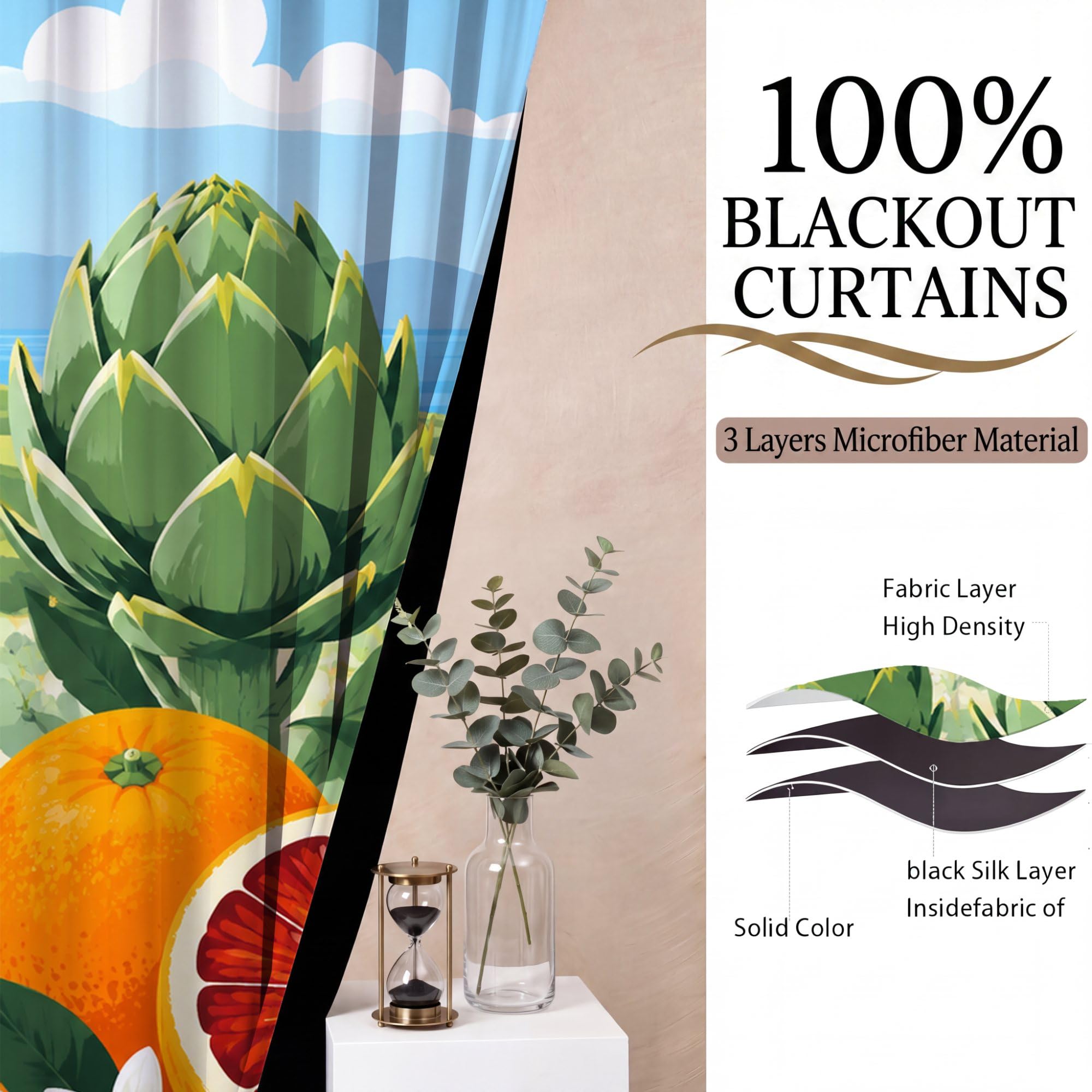 Bedruckte blickdichte Vorhänge, Ländlich, H260 x B140 cm (2er Pack)