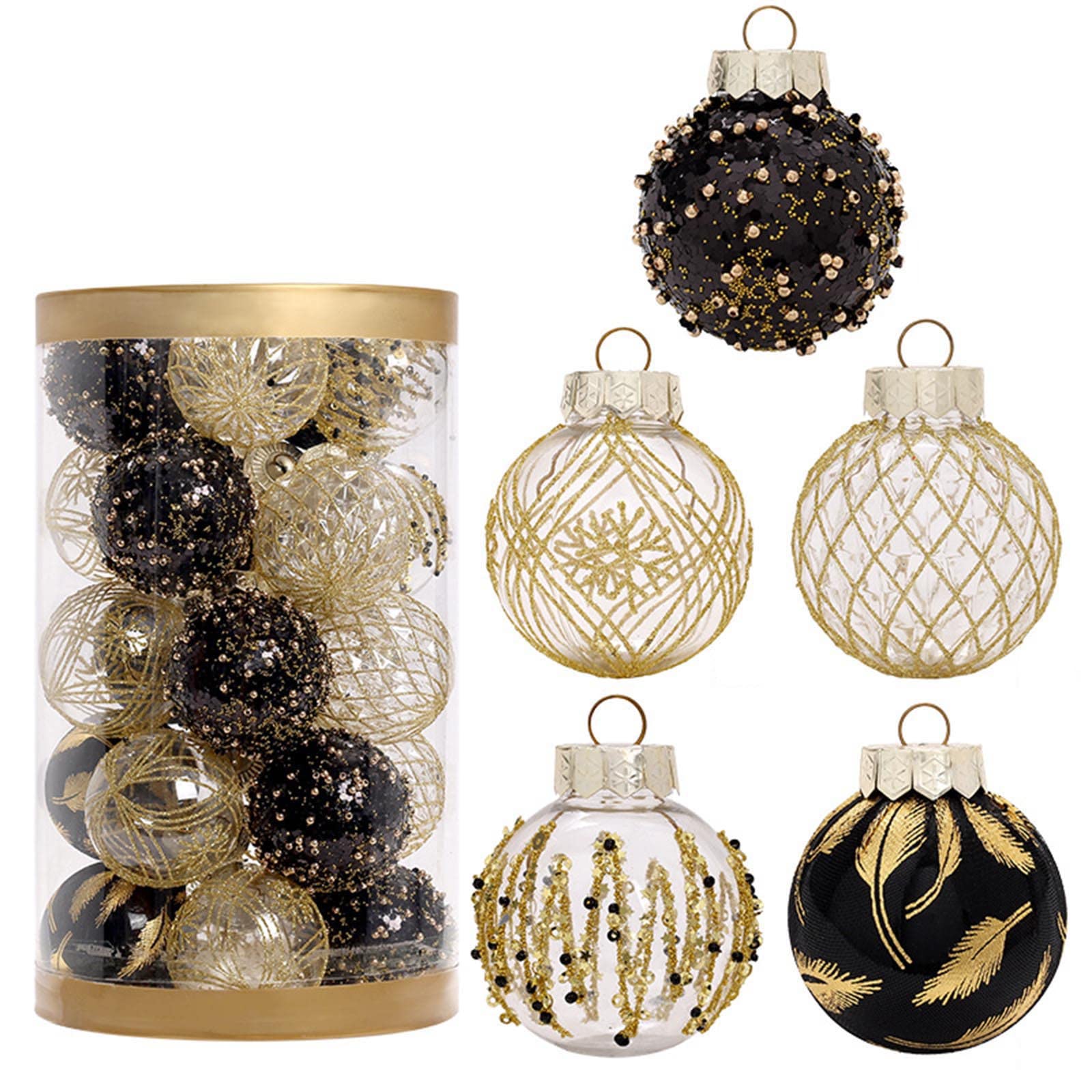 Lot De 24 Boules De Noël Or Et Rouge - Décorations Pour Sapin, Intérieur/extérieur - Pendentifs Brillants Pour Fêtes De Fin D'année