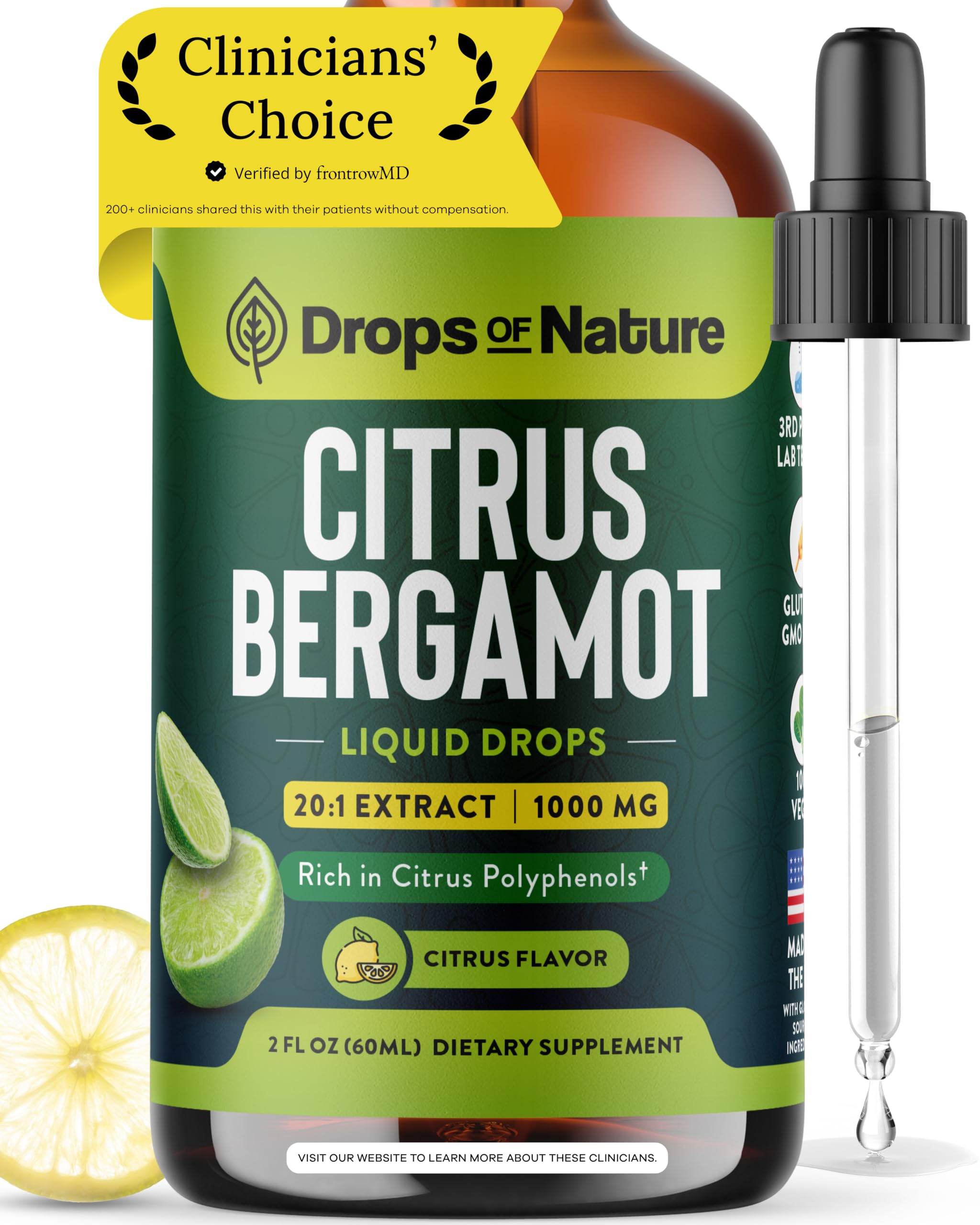 Drops Of Nature Suplemento líquido de extrato de bergamota cítrica 20:1, 50 mg por porção, 60 mL