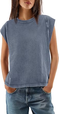 Yanekop Womens Acid Wash Tshirt Vintage Cap Short Sleeve Oversized Tee